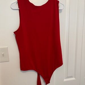 Express Red Sleeveless Bodysuit with Tie Front